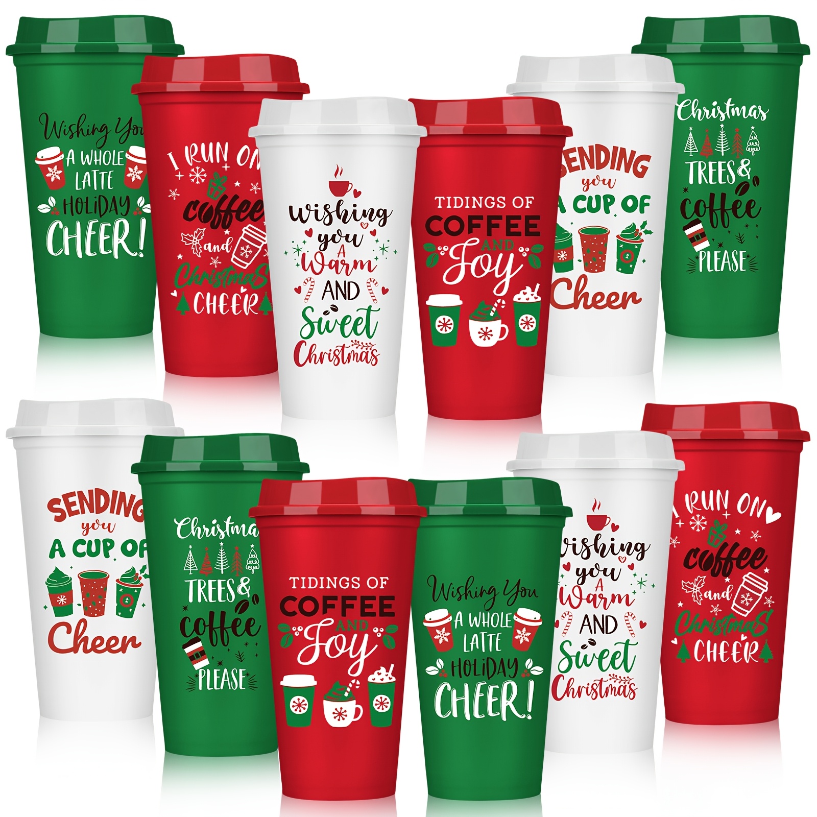 TEMU 12 Pack Christmas Reusable Coffee Cups Gift For Women 16 Oz Coffee Cup Tumblers With Lid Plastic Cups Travel Coffee Mug Thank You Gifts For Hot