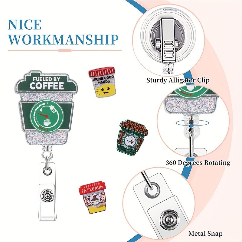 Coffee Cup Shaped Telescopic Id Badge Holder Keychain - Temu