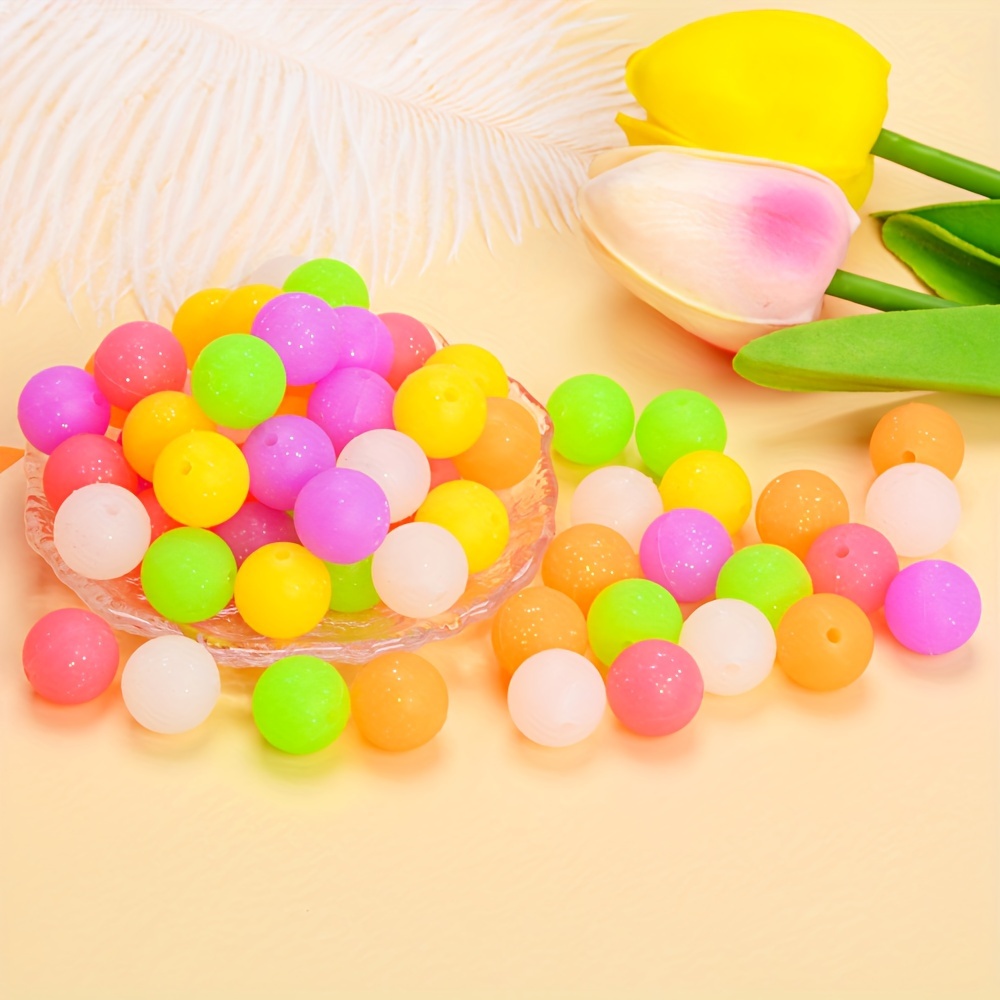 60pcs Glitter Silicone Beads in 6 Vibrant Colors for DIY Jewelry