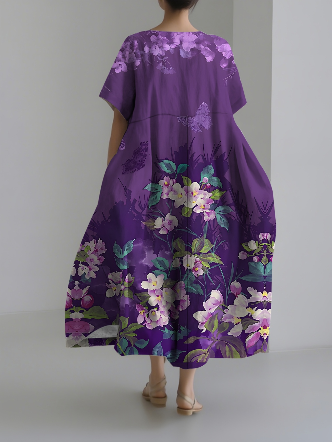 Plus Size, Women's Floral Party Dress - Flowy maxi gown with, Machine  Washable Formal & Casual Outfit for Weddings, Garden Parties - Elegant  Floral Print Evening Dress