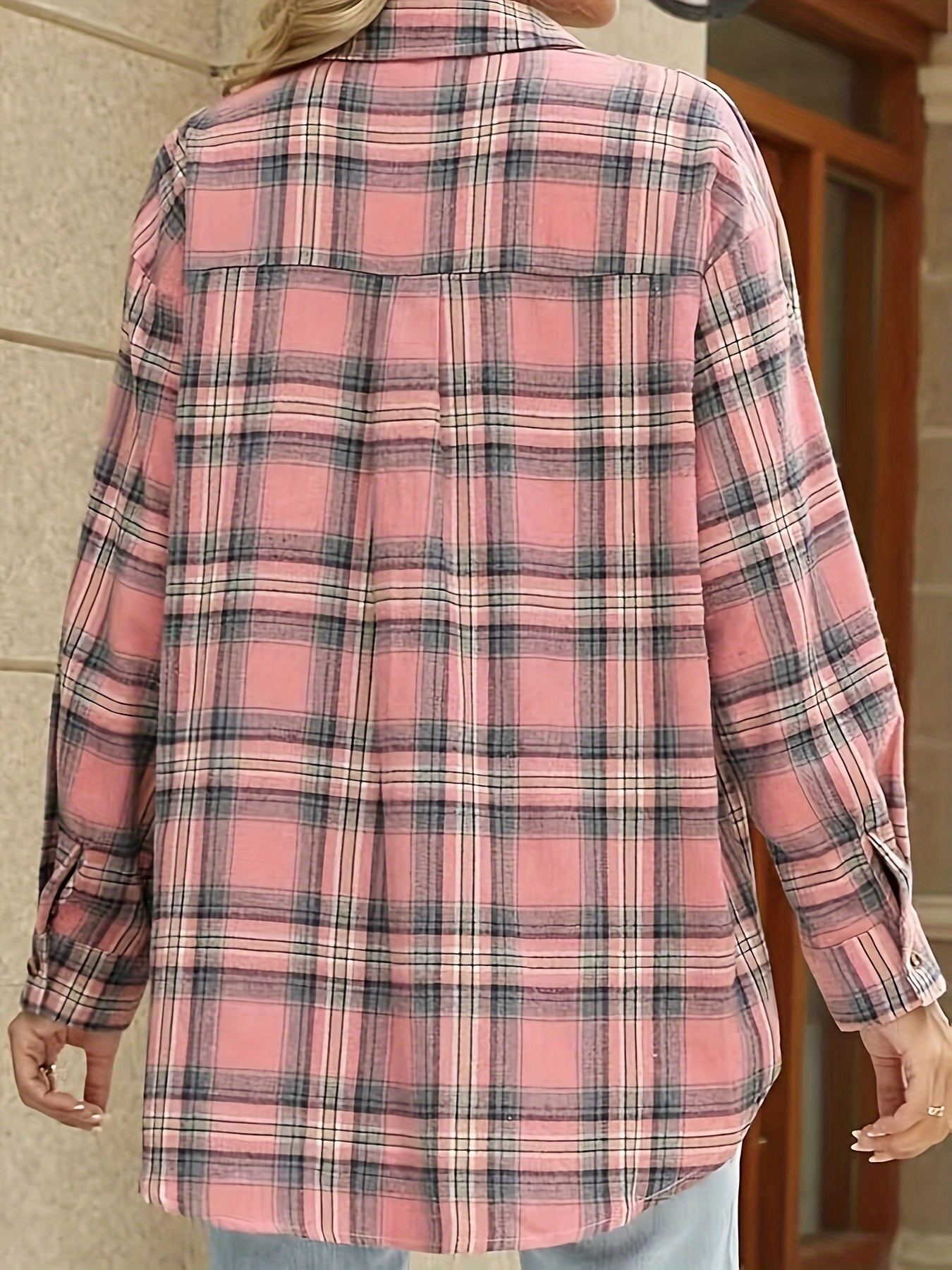 1pc elegante camisa cuadros tartán mujer cuello Temu Spain