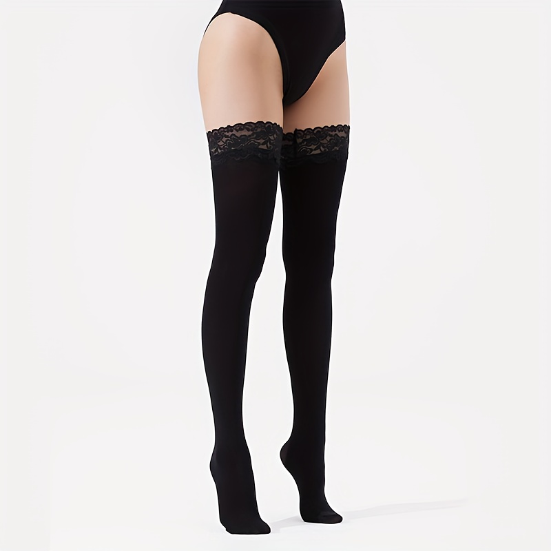 Image of 1 Pair 70d Spring Summer Women's Anti-slip Silicone Lace Thigh-high Stockings