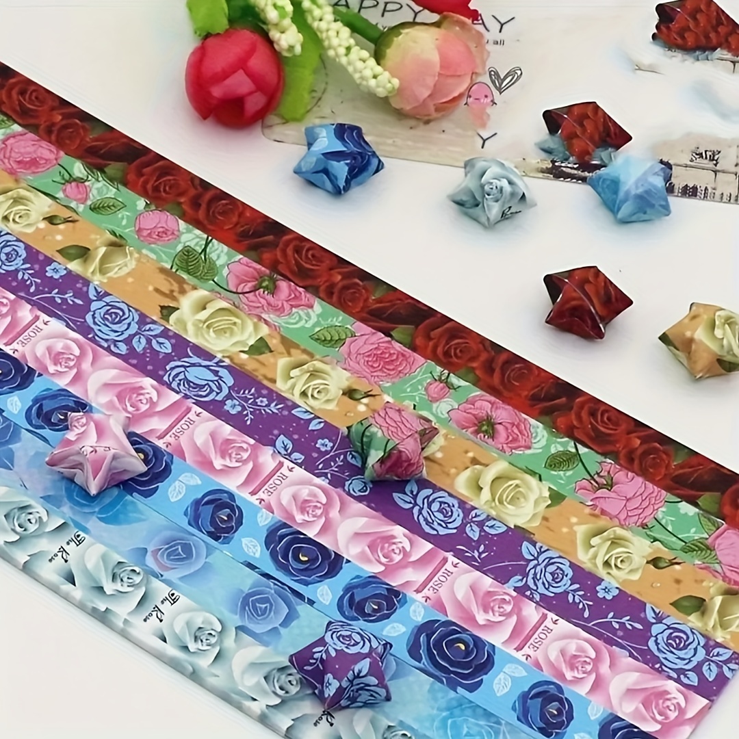 136pcs * Flower Patterned Paper Strips With Origami Stars, Double-sided,  Origami Lucky Star Decoration, Origami Art And Craftsmanship