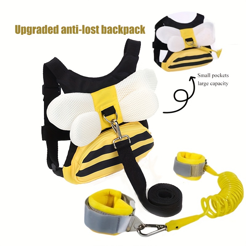

Bee Safety Harness Backpack, Wrist Link, 3 In 1 Yellow Bees Cute Safety Traction Backpack For Walking, Leash Storage Pocket Design, Christmas Halloween Thanksgiving Day Mother's Day Gift