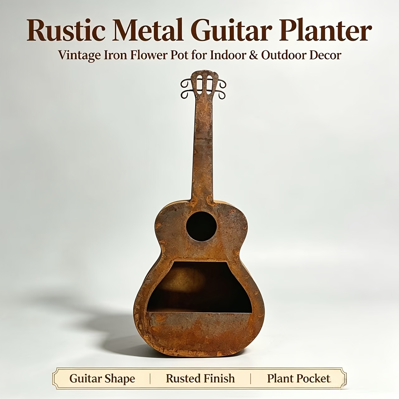 TEMU 1pc Distressed Iron Art Guitar Planter, Openwork Design, Outdoor Garden Hanging Flower Pot, Decorative Ornament Gardening Gift,home Decor