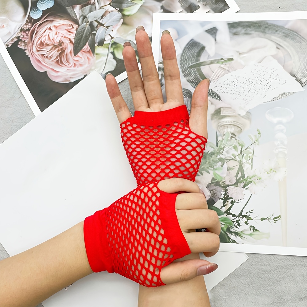 1pair short 80s fishnet gloves women girls in festival theme - Temu