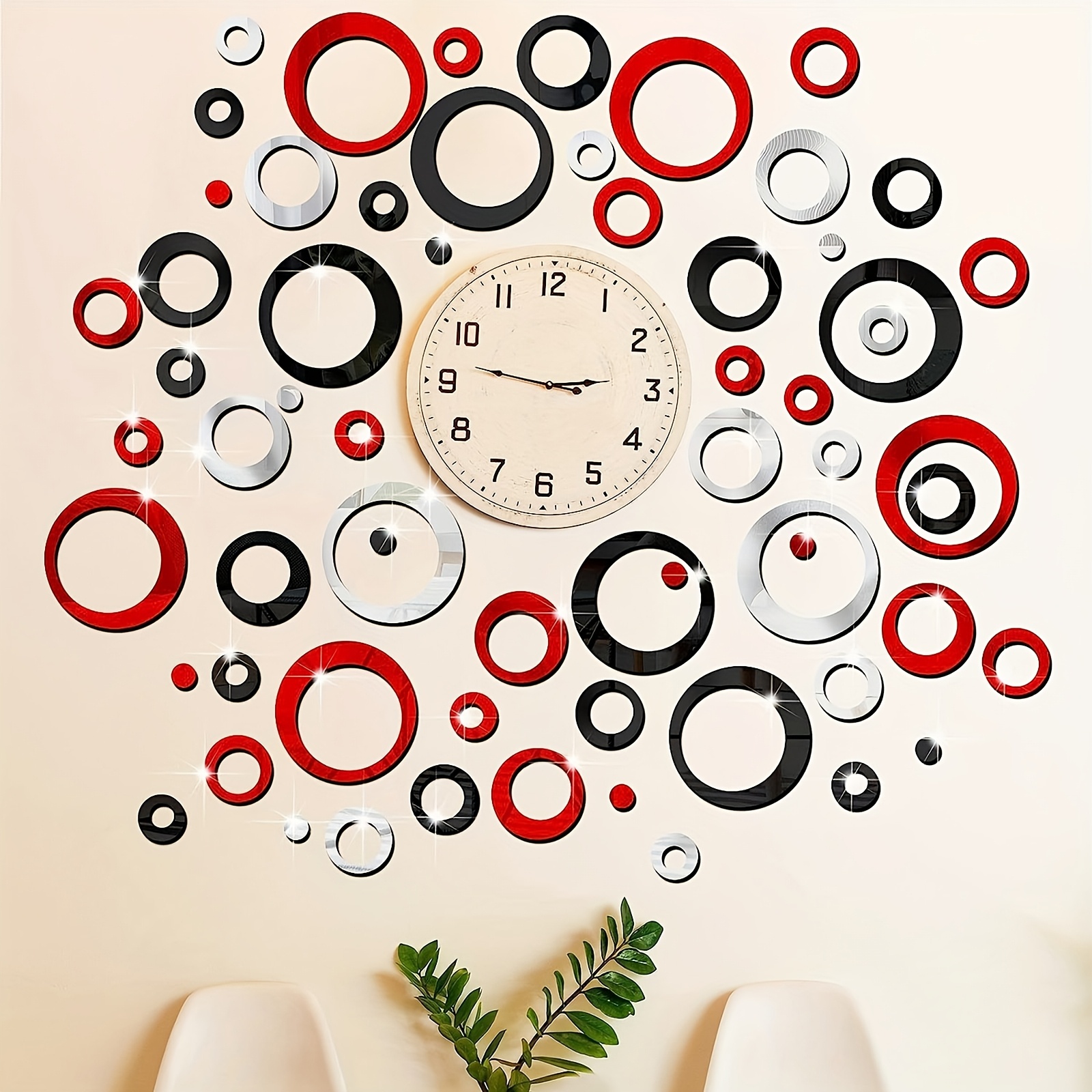 

24pcs 3d Round Mirror Wall Decals - , Removable Acrylic Stickers For Living Room & Bedroom - Elegant Decor