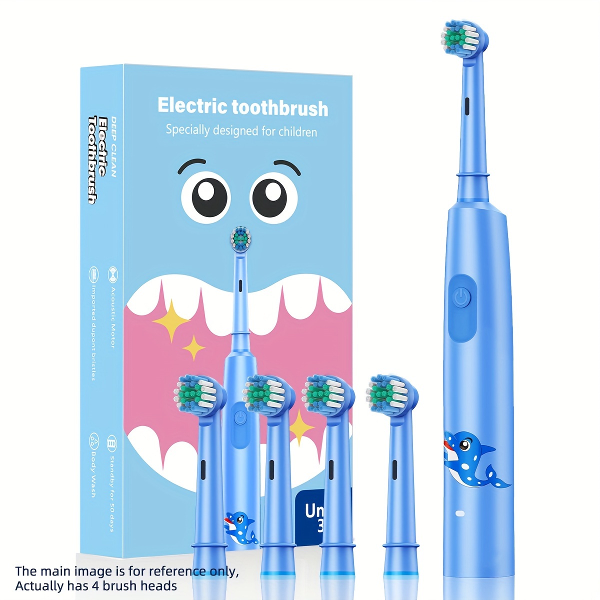 4pcs Brush Heads Rotating Electric Toothbrush Suitable 3-12, 3 , 2min Timer Reminder Function, 1pc And 4pcs Brush Heads, Soft Bristles, Protecting Teeth, For 2002a