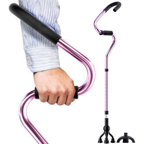 canes for men women self standing lightweight adjustable walking cane forearm grip cane with 2 bases for extra support stability stabilizes wrist walking sticks for seniors pink