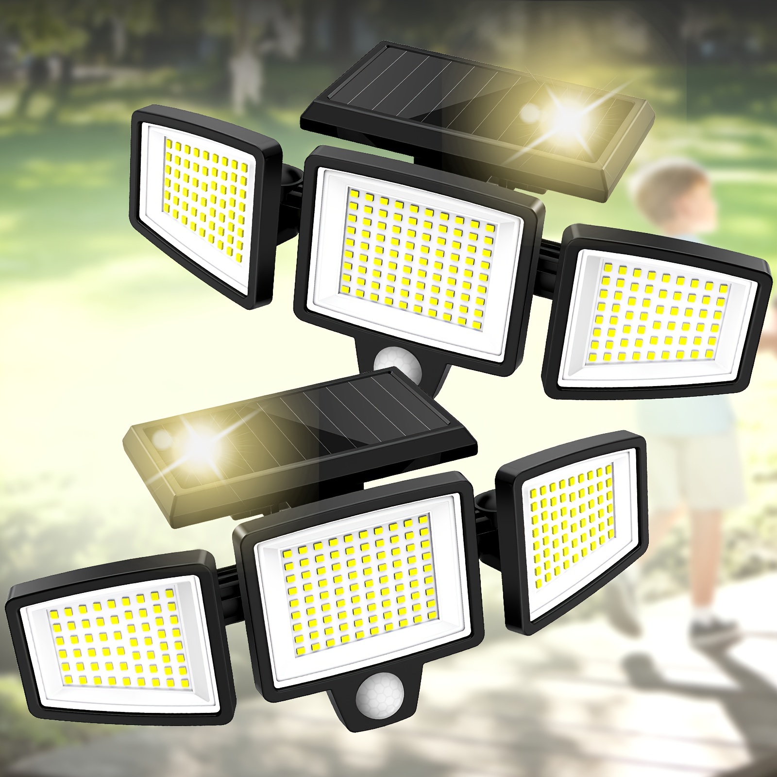

Solar Outdoor Lights, With Remote Control, 3 Heads Motion Sensor Lights, 2500lm 210 Led Security Lights, 270 ° Wide Angle Flood Wall Lights, With 3 Modes.