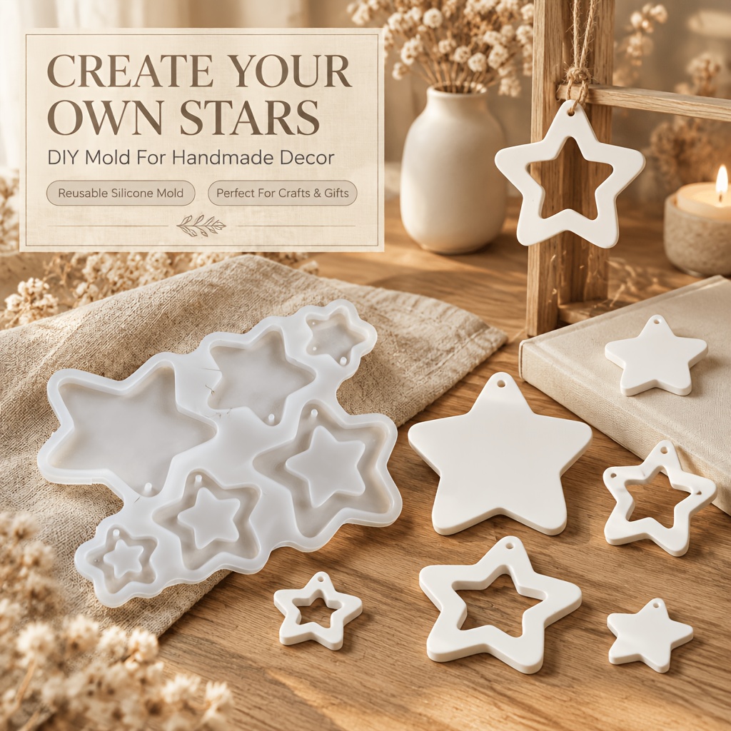 TEMU A Set Of 6 Stars Silicone Mold, 3 Different Sizes Hollowed-out Star Pendant Silicone Mold, For Hanging, Hand-cast Stars. Suitable For Christmas