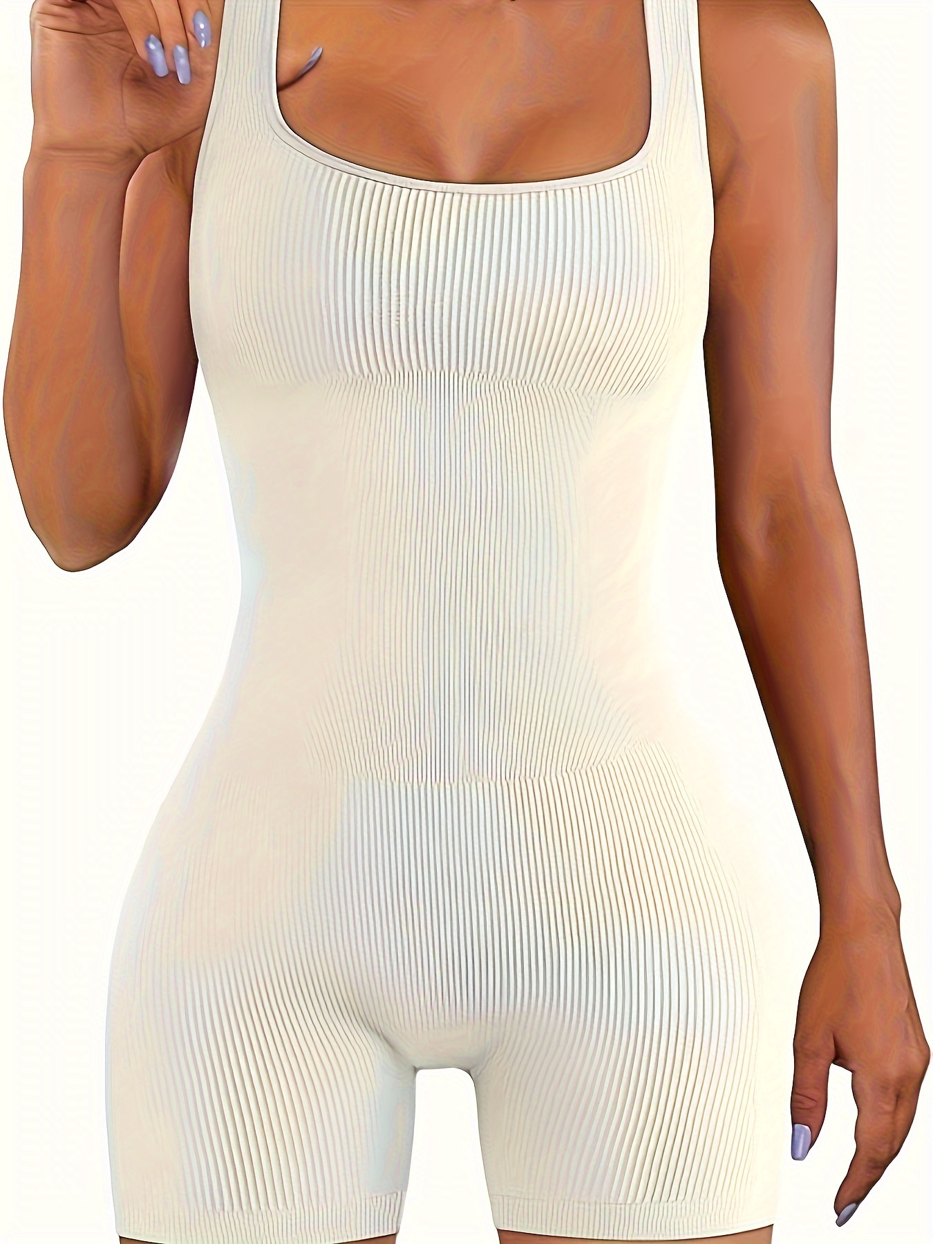 Women's Yoga Ribbed Rompers Sleeveless Exercise Solid Color - Temu