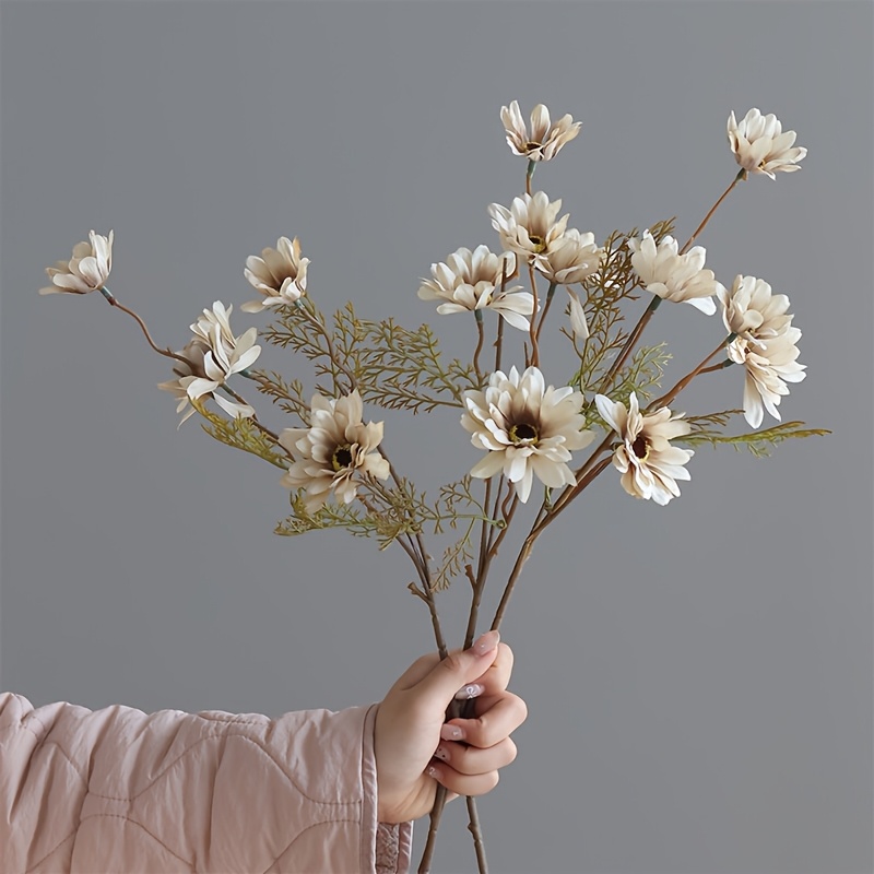 TEMU 3pcs Heads Autumn Daisy Simulation Flowers, Artificial Flower Ornaments, Fake Flower Decorations, Used For Home Decoration, Living Room