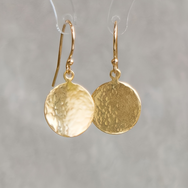 TEMU 1 Pair Of Elegant Classic Hammer Round Pendant Earrings - High-quality Women's Jewelry , , And Gift , Casual Wedding Party Jewelry