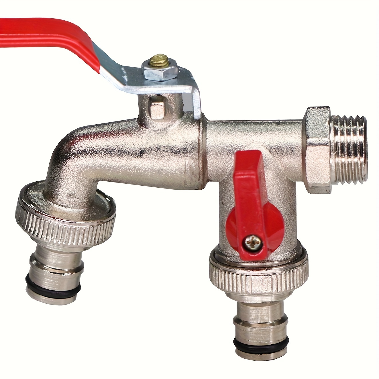 Image of 1pc, Alloy Garden Faucet, 1/2" Connection, , Double Outlet, Flower Watering Device, Water Pipes, Watering Spray Sprinkler Atomizing Gun Clean Tools For Garden Yard Lawn Outdoor Watering Supplies