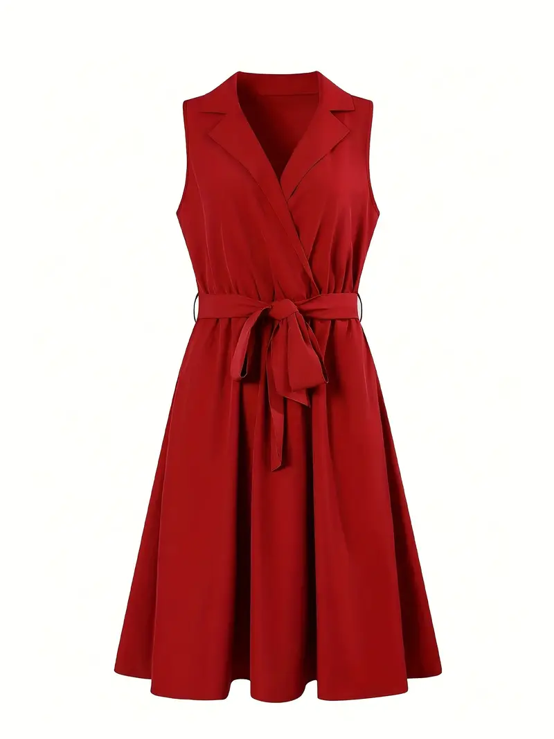sleeveless collared a line midi dress women belted waist - Temu sleeveless collared a line midi dress women belted waist - Temu