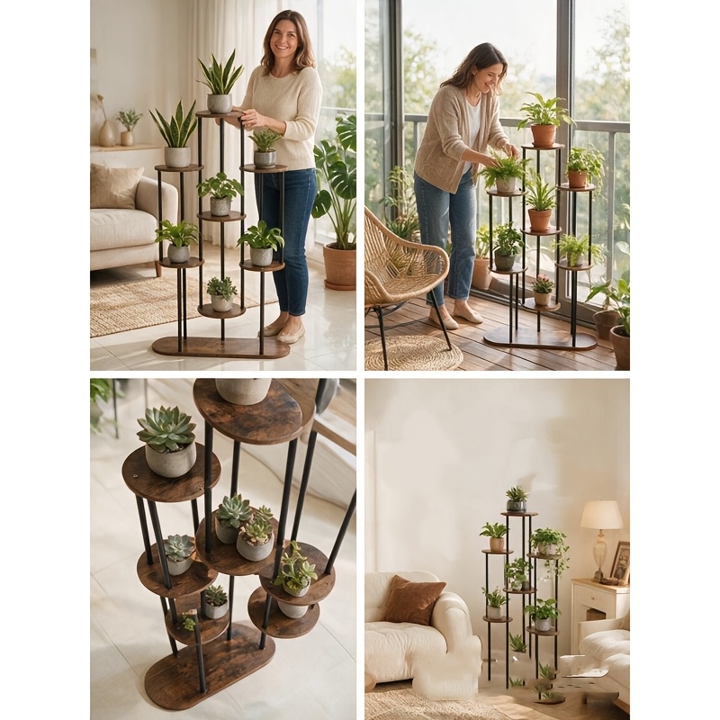 Image of Indoor Plant Stand - 6-tier Plant Holder Indoor 8-pot Flower Plant Shelf, Tall Large Wooden Plant Rack For Living Room, Patio, Balcony Decor, Gardening Gift, Christmas Gift, Birthday Gift