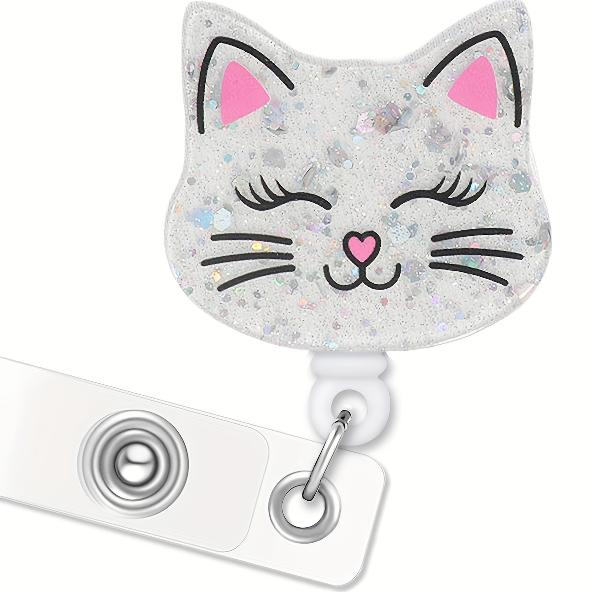 

1pc Acrylic Cat Badge Reel Holder With Retractable Silicone Lanyard, Cute Cartoon Card Case For Nurses And Hospital Staff