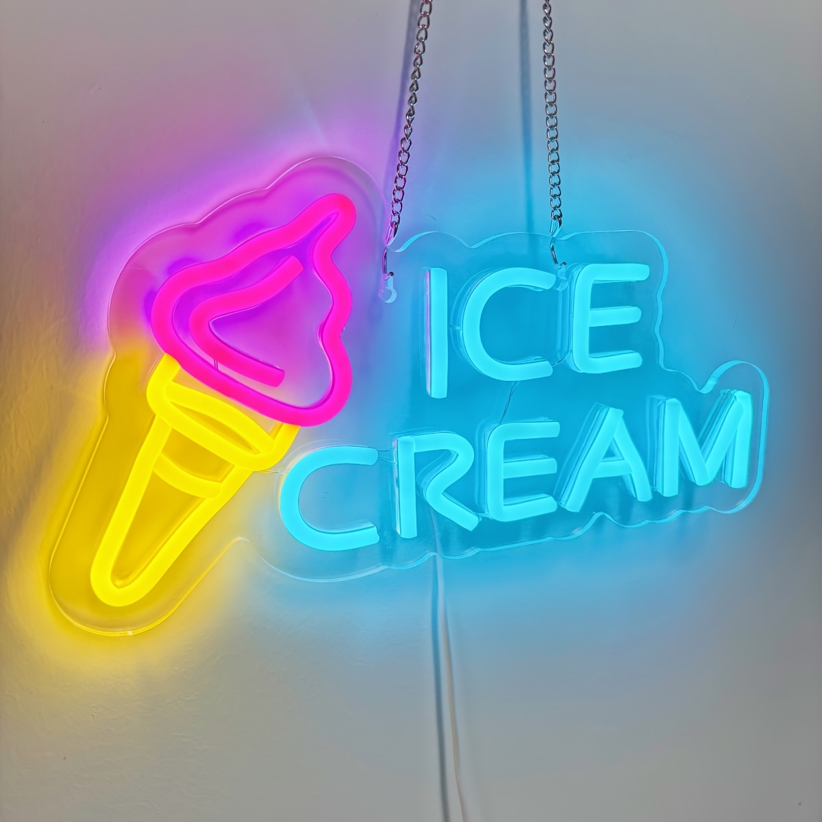Image of Ice Cream Neon Sign For Wall Decor Dimmable Ice Cream Led Neon Sign For Ice Birthday Christmas Party Bedroom Bar Wall Decoration Usb Powered, 40x30cm