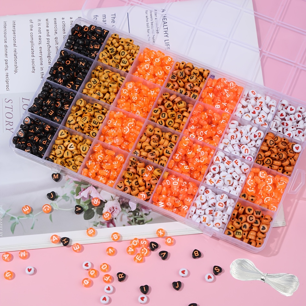TEMU 1360pcs Orange 28 Grid Letter Bead Set, Jewelry Making Kit For Bracelet Necklace Jewelry Making, With Elastic Cord, Beginners