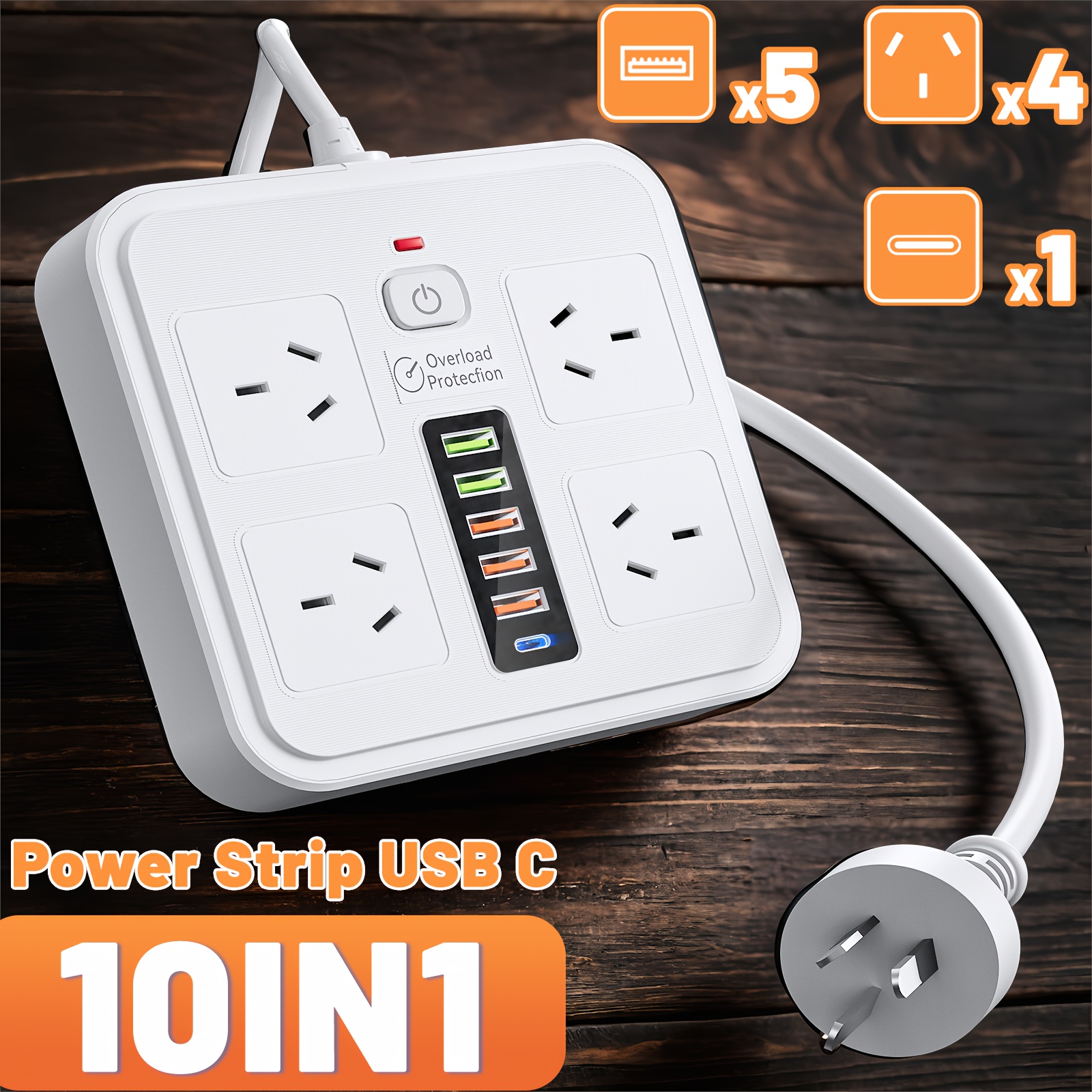 TEMU Owerboard Usb, 10in1 Power Strip Usb C, Power Board Protector With 4-outlets, 1.8 Meter Power Extension Cord With 2-usbc & 4-usb 2500w
