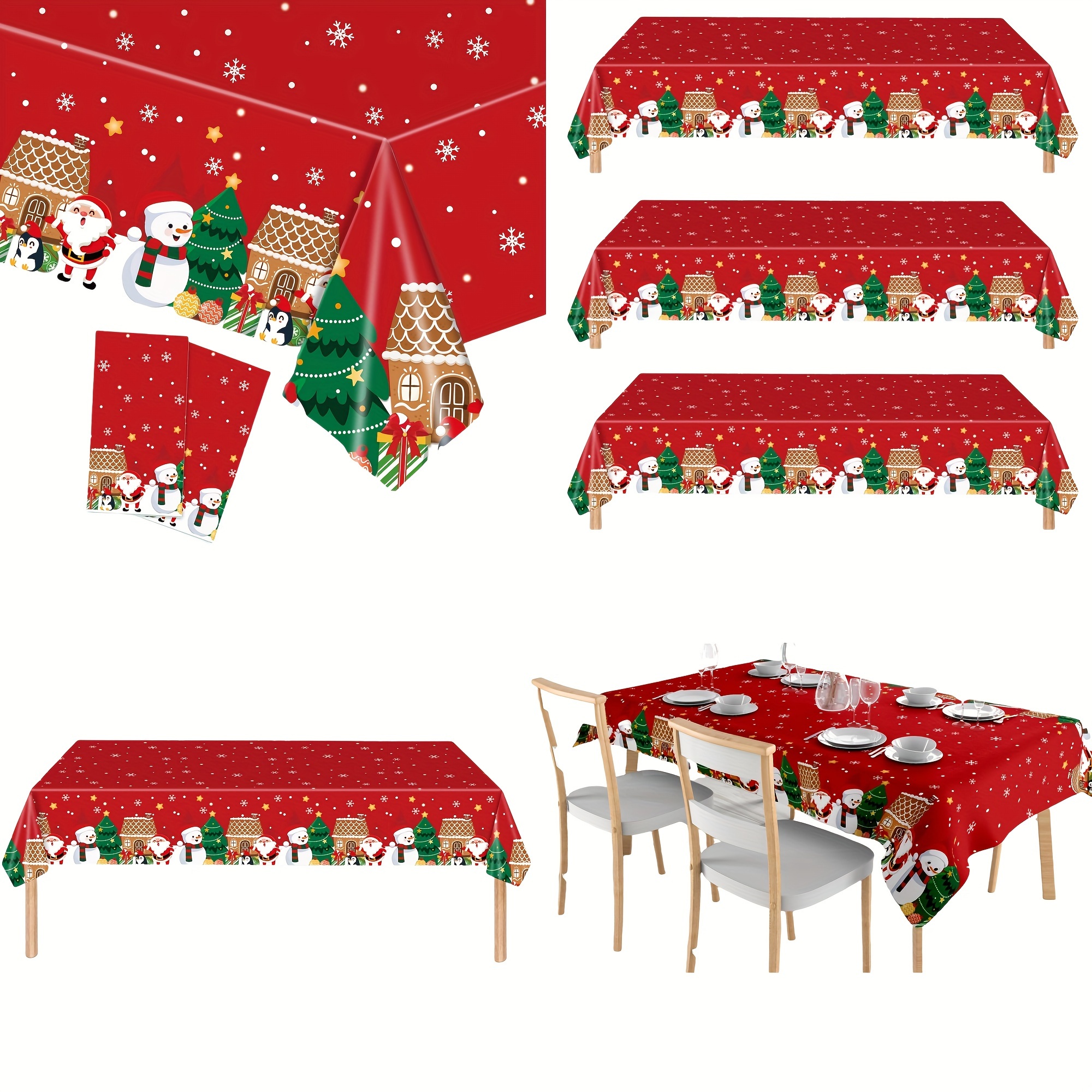 

Noel Charm, Festive Red Christmas Tablecloth With Snowman, Santa & - Holiday Parties, & Dinners, Plastic