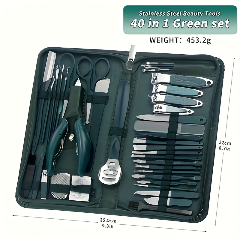 TEMU 40pcs Set (dark Green) Nail Trimming Set, Foot Trimming Tool Set, Men's And Women's Nail Beauty Set, Nail Trimming Set, Foot And Hand Care Set