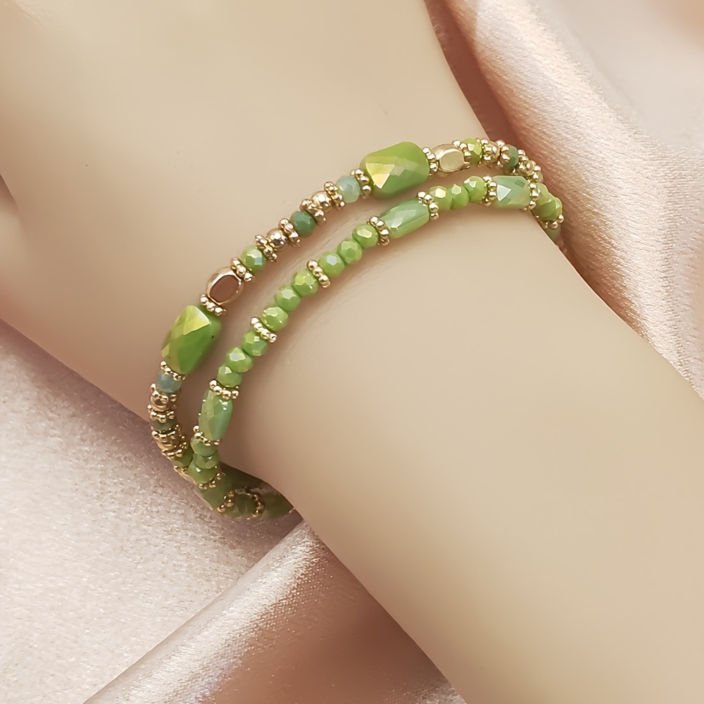 Bohemian Glass Bead Bracelets with Golden Tone Spacers