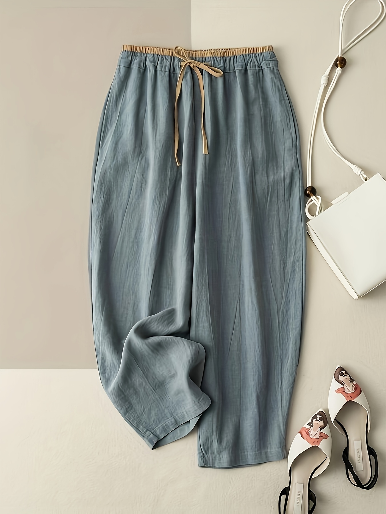 womens long pants for spring summer and autumn     viscose wide leg trousers loose fit with elastic waistband and drawstring design comfortable and durable