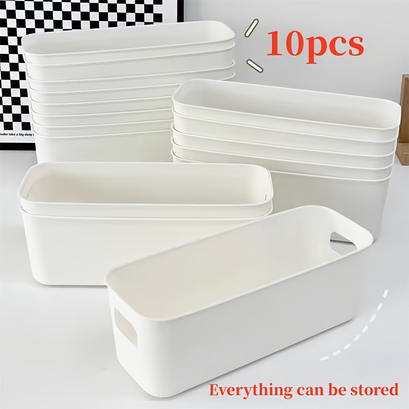 

10pcs Set Of White Plastic Storage Boxes - Multifunctional Stackable Storage Boxes, Suitable For Home, Dormitory, School, Office Necessity Organizer