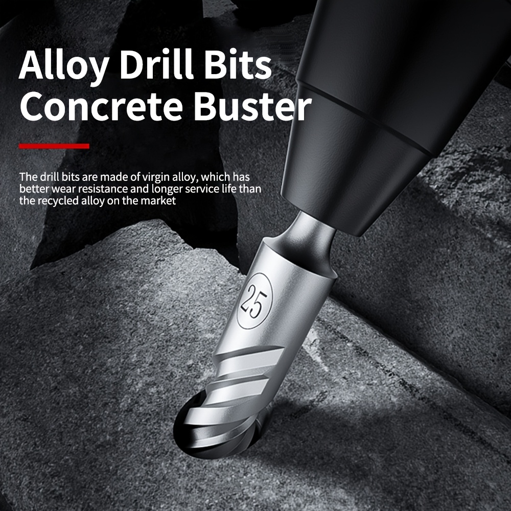 EZARC 5Pcs SDS-Plus Masonry Drill Bit Set, Carbide 4-Cutter Tips For Concrete, Brick, Tile, Marble, 5 Metric Sizes Cutting Tools - 1420