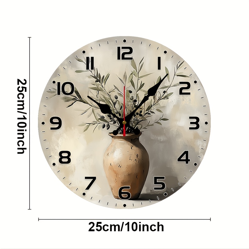 TEMU 1 pièce Art Branche d'Olivier Cadre - Horloge Murale Ronde Plate Silencieuse en Placage de Bois de 10 pouces - Piles Non Incluses - pour Salon,