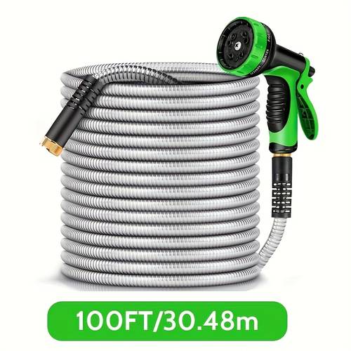 stainless steel metal heavy duty hose with multi function nozzle puncture resistant rust proof outdoor hose used for car garden boat cleaning autumn irrigation care