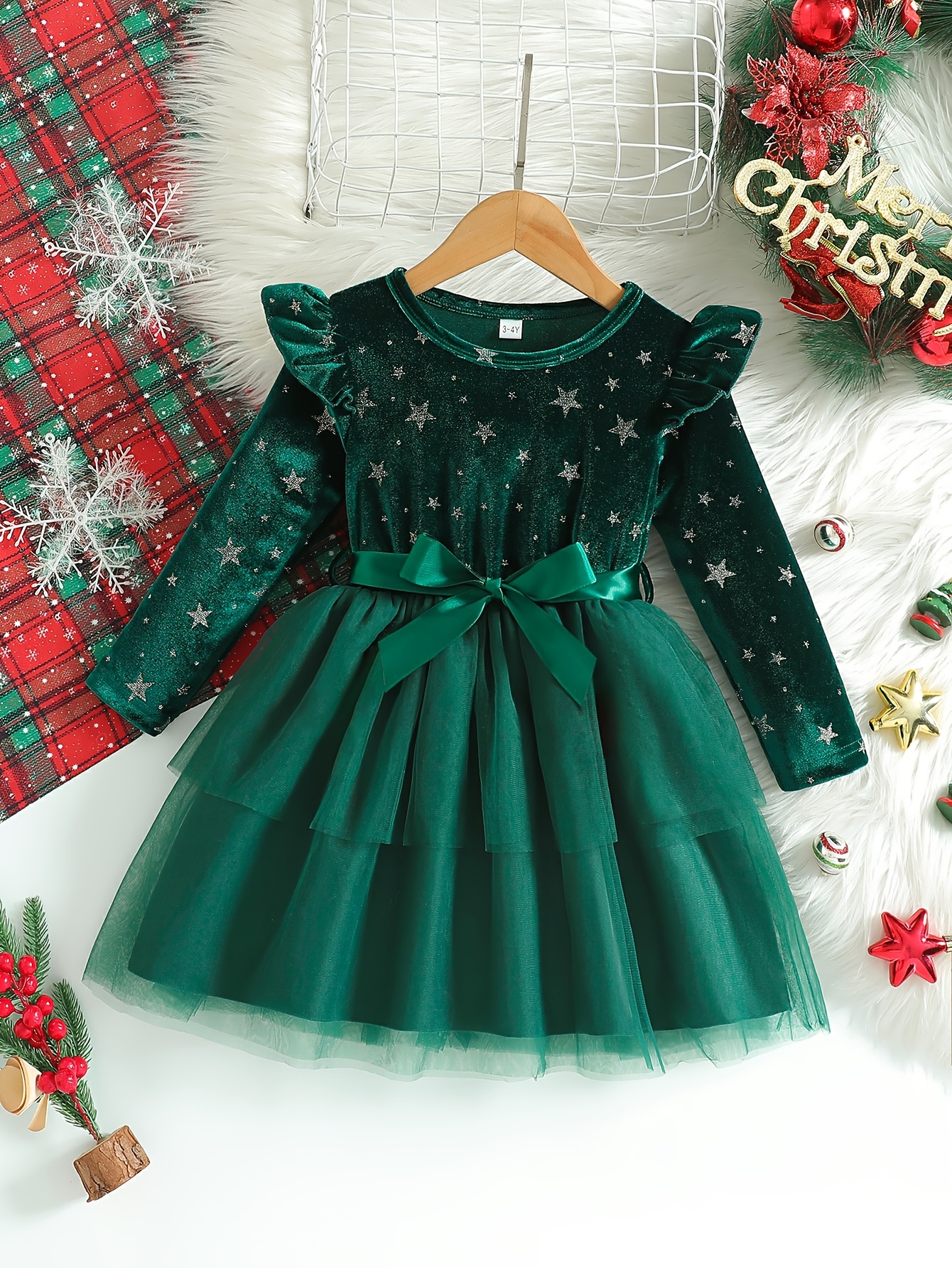 girls' elegant christmas dress dark pattern bow Temu Malaysia