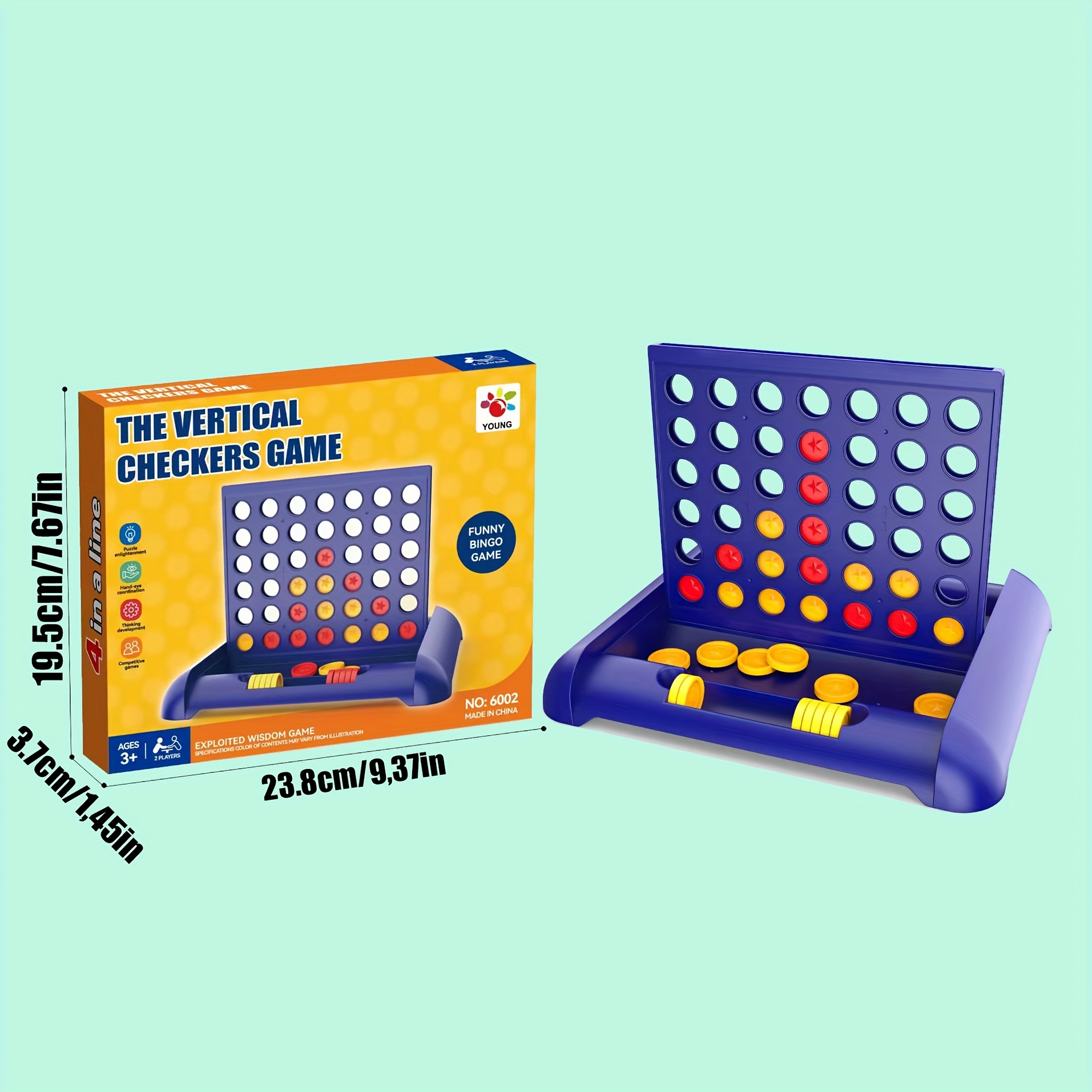 Large 4-in-1 Connect & Win! Portable 2-Player Board Game - Strategy Game for Kids, Travel-Friendly with Colorful Pawns & Dice, Perfect Gift for Birthdays & Parties, Party Game, Playful Packaging, Durable Plastic