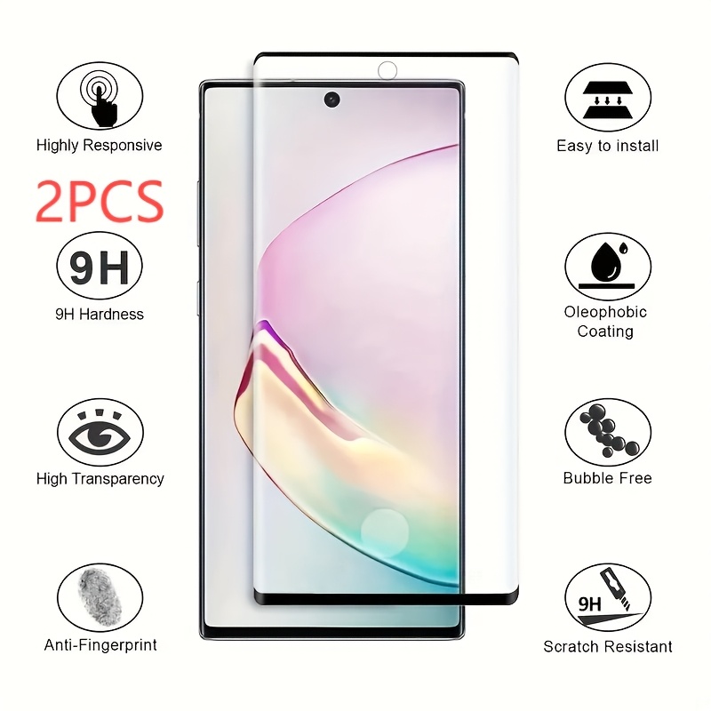 

2pcs Tempered Glass Screen Protector Note 10, 9h Hardness, High , Anti-fingerprint, -free Installation, Oleophobic Coating, Resistant,