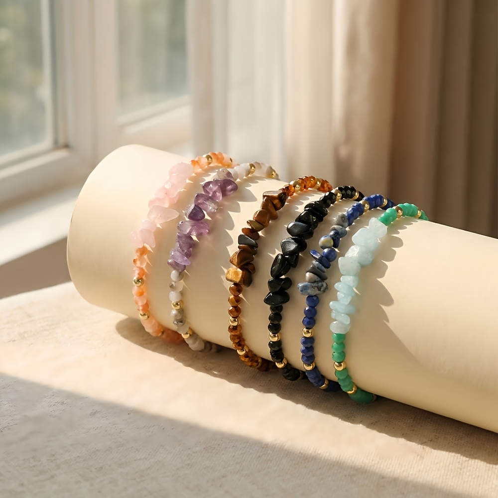 Bohemian Style Colorful Natural Stone Adjustable Bracelet Set