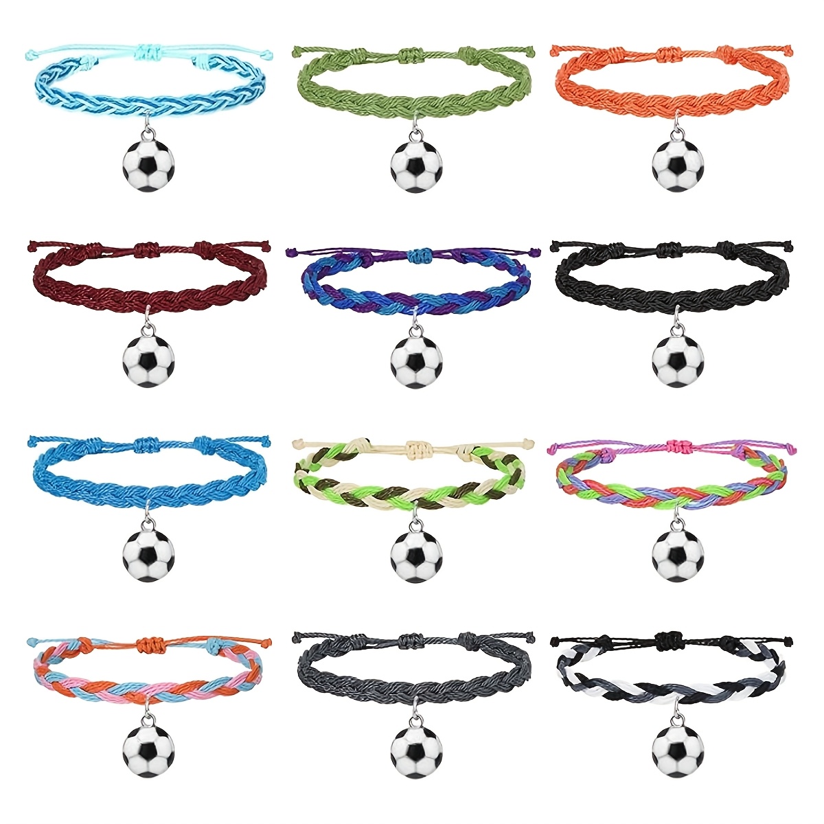 

12-pack Handmade Soccer Pendant Bracelets, Sporty Style Braided Wristbands For Women, Jewelry Set, Daily & Sports , Accessory