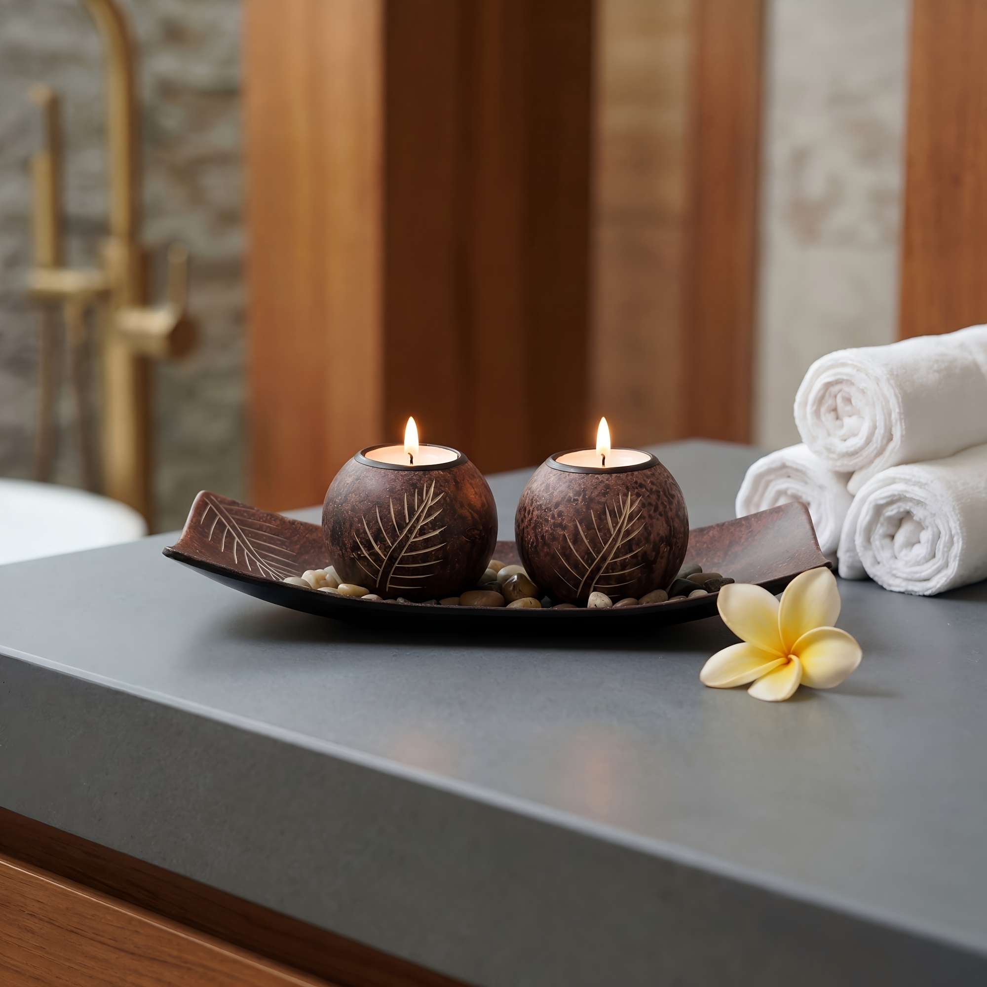 1 Set of Silent Wind Candle Holder Retro Coconut Shell Leaf Pattern Tea Candle Holder Homestay Atmosphere Home Decorative Ornaments Holiday Party Desktop Center Decorations (Delivery Without Candles)