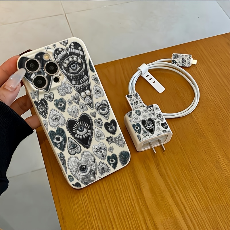 Étui de téléphone : Lot de 5 étuis attrayants, coque souple à bord droit mat,   -chute, complète de l appareil photo, décorés de strass avec   œil, cœur, papillon,  2K, compatible avec iPhone 16, 15, 14, 13, 12, 11 Pro Max, XS, XR. Le lot   : étui de téléphone, étui pour