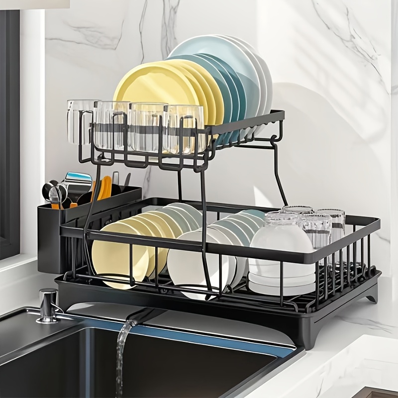 2 tier dish drying   large stainless steel dish rack for kitchen counter dish rack with   detachable carbon steel kitchen organizer for dishes cups cutlery space saving kitchen organizers and storage mothers day gift Product details 1