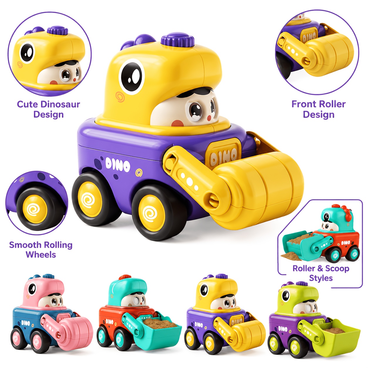Press and Transform Sliding Dinosaur Engineering Vehicle Toy for Kids