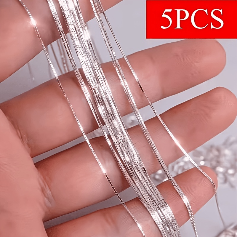 TEMU 5pcs Plated 925 Necklace Women's Necklace Men's Silver Necklace Chain Additions Fashion Minimalist/wedding/engagement Gift/hypoallergenic, 1mm