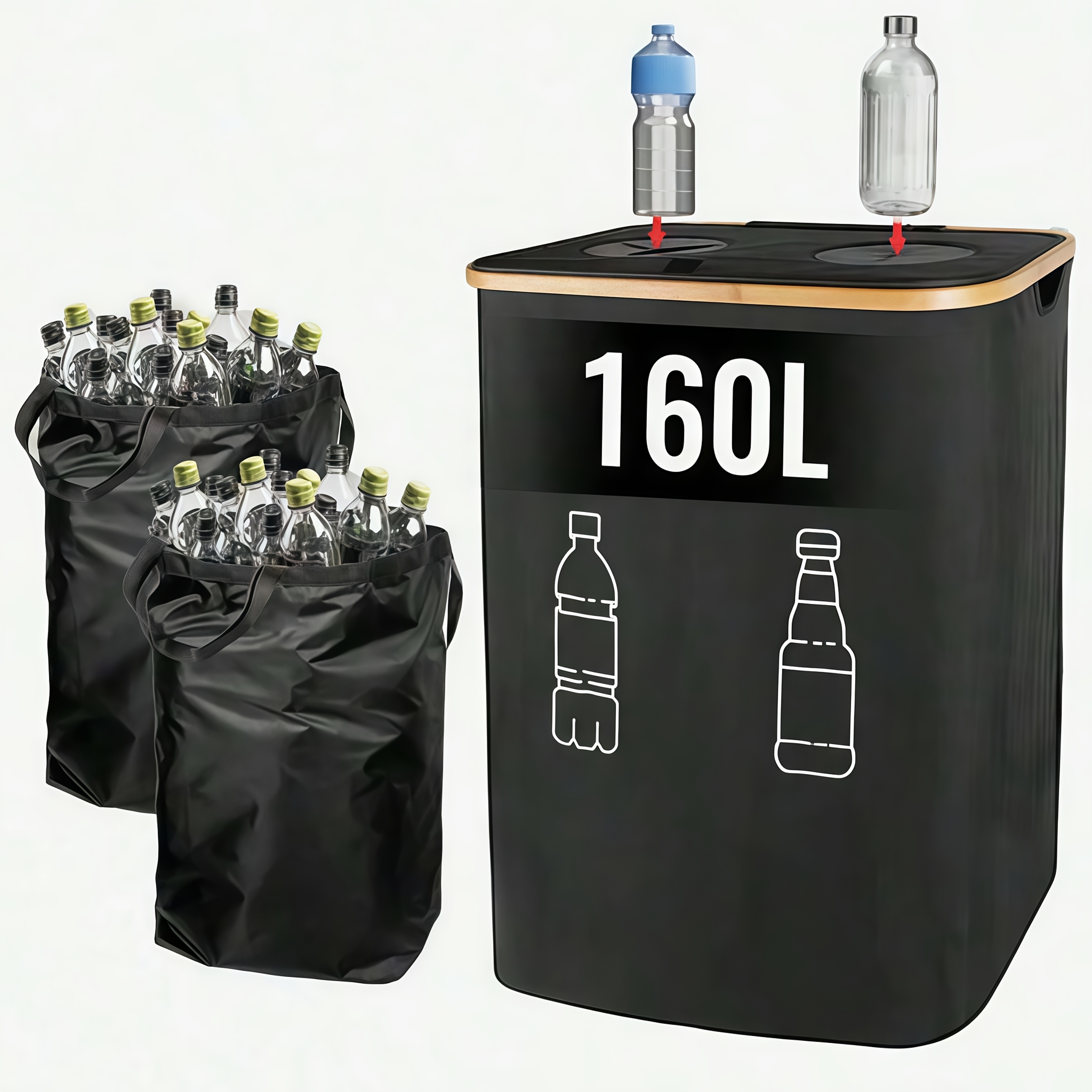 Image of 140-160l Lidded Golden Bottle Collection Container, Storage Basket, Clothes/bottle Storage Basket, With Removable Handbag - Bottle Collection Container - Golden Bottle Storage