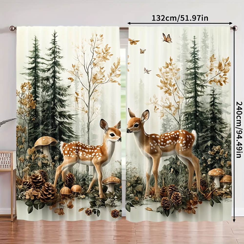 TEMU 2pcs Rideaux de de Forêt Enchantée - Panneaux d' en Polyester, Filtrant , Lavables en Machine pour Chambre, Salon, Bureau, Balcon, Décor de
