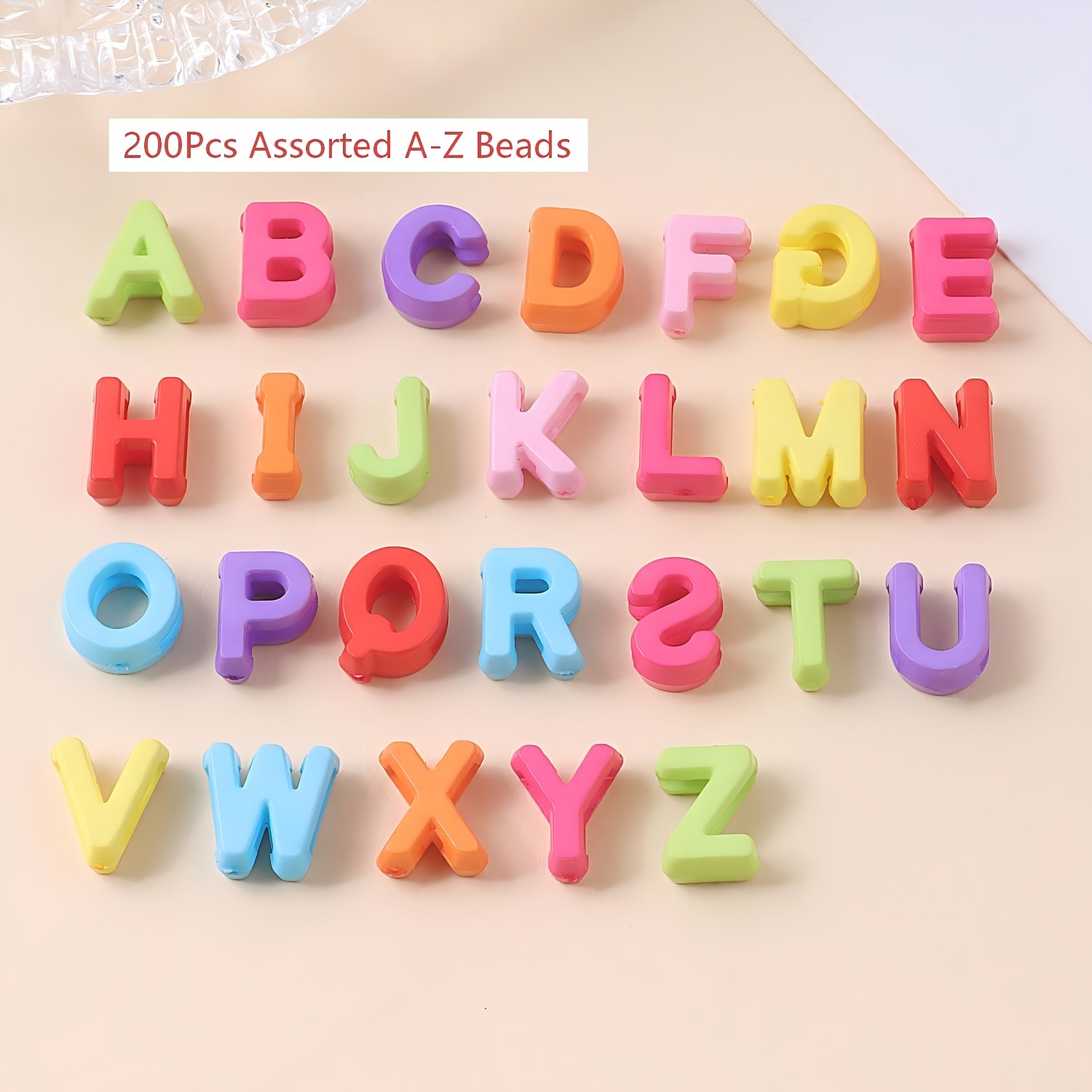 TEMU 200pcs Assorted A-z Alphabet Letter Beads, Colorful Acrylic Spacer Beads For Making Bracelet Necklace Keychain, Craft Charms Refill, Christmas