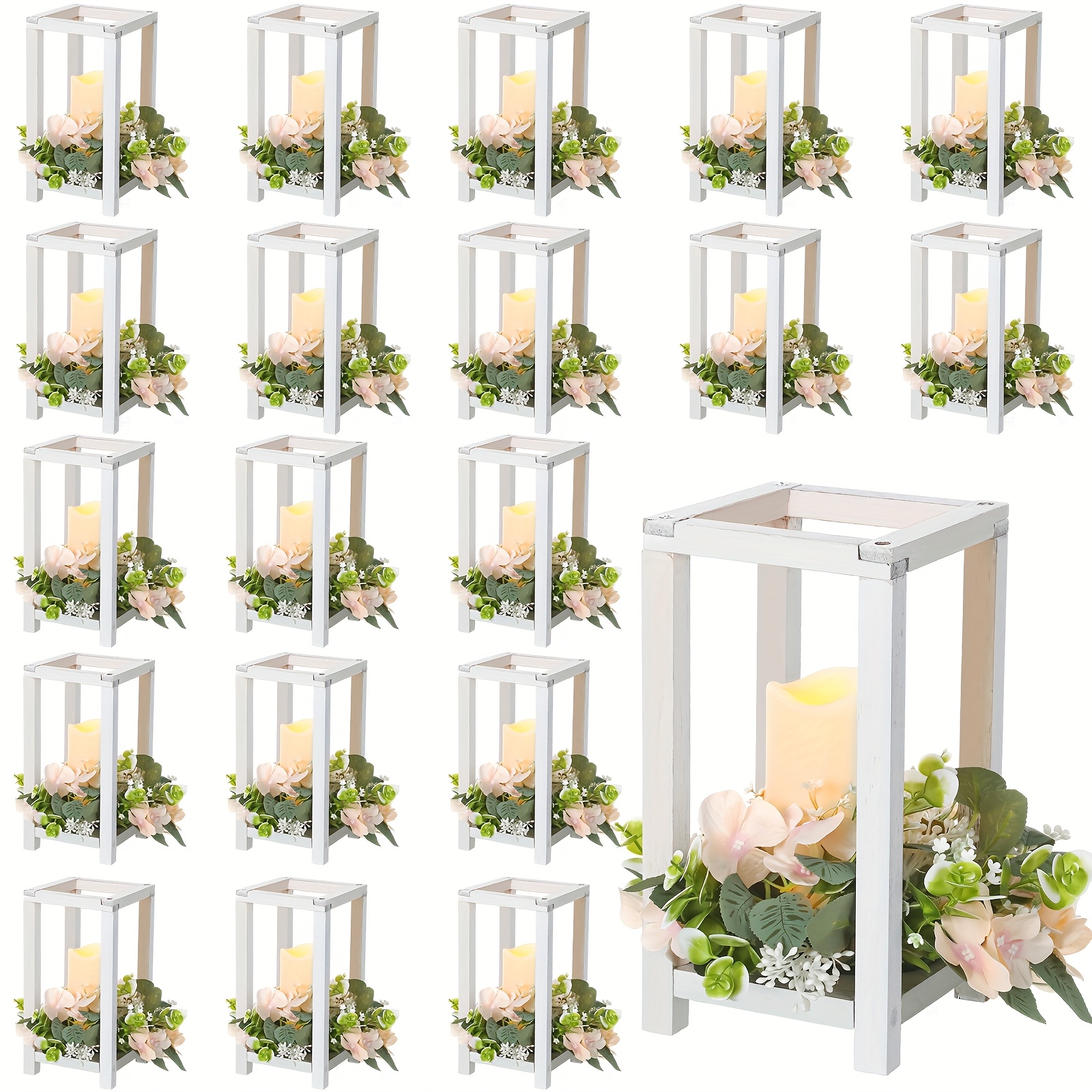 60pcs rustic wooden wedding lantern centerpieces with candles wreaths white plastic candle holders for weddings parties valentines day and seasonal decor   summer fall wedding decorations party table decor elegant table setting natural  