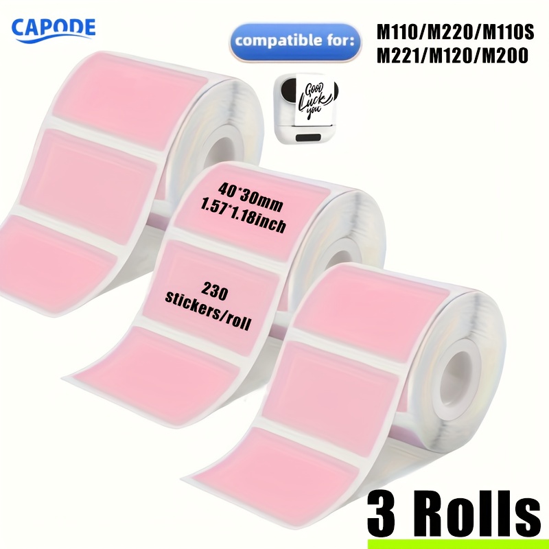 TEMU Rosa, 3 Rotoli per Confezione, 230 Adesivi per Rotolo, 1,57" X 1,18" (40 X 30mm), Compatibile con M110/M221/M220/M120/, per a