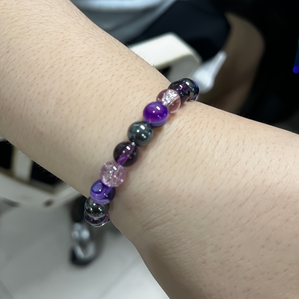 Unisex Natural Amethyst Agate Handmade Elastic Bracelet