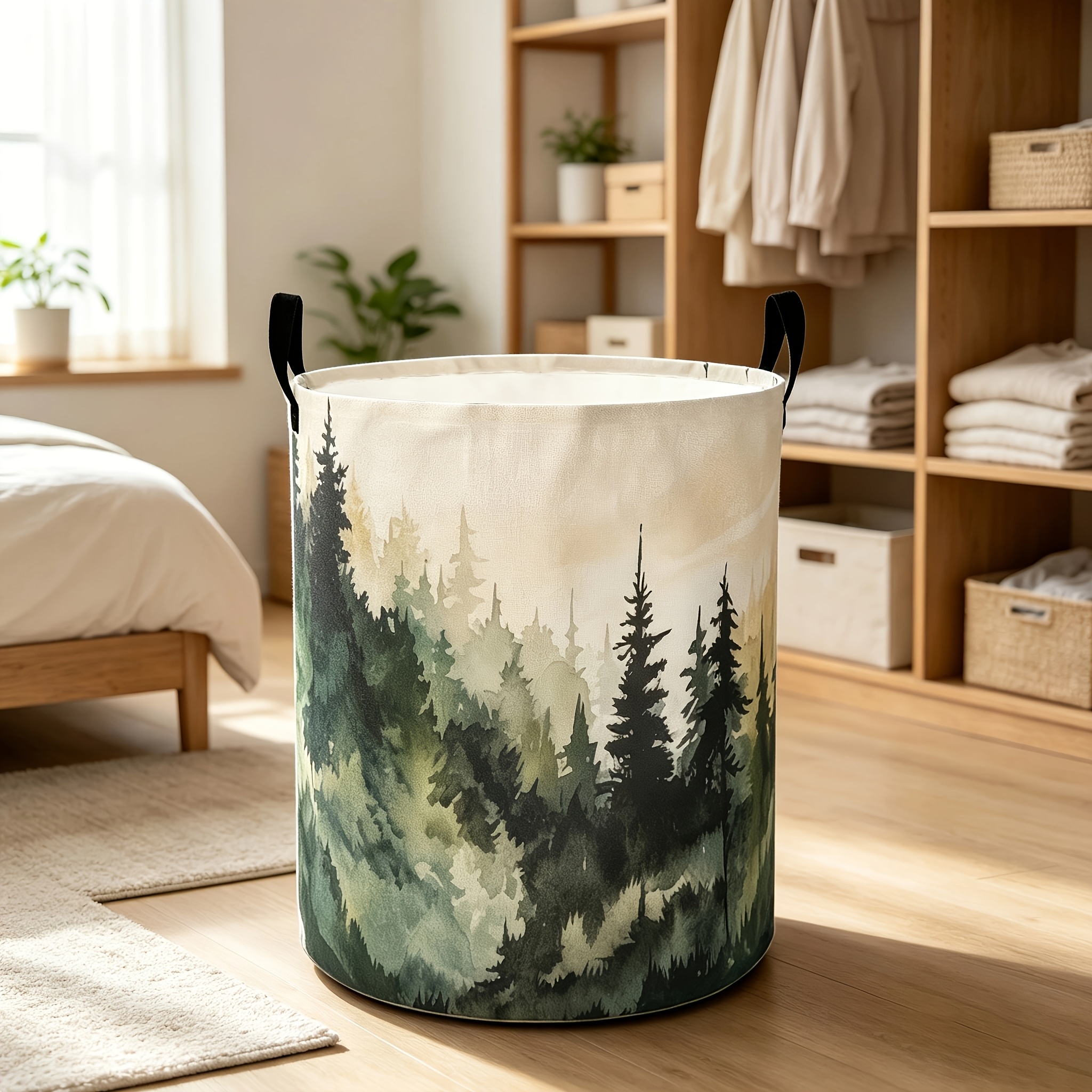 TEMU 1 panier à linge paysager en pin, panier de rangement léger, choix idéal pour de et l'utilisation quotidienne, panier à linge, grand panier de